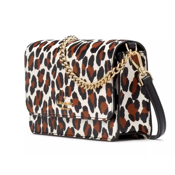 New Kate Spade Madison Spotted Leopard Willow Small Flap Crossbody Cream Multi - Picture 3 of 4